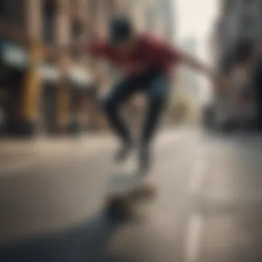 Skateboarder performing a kickflip trick on a city street