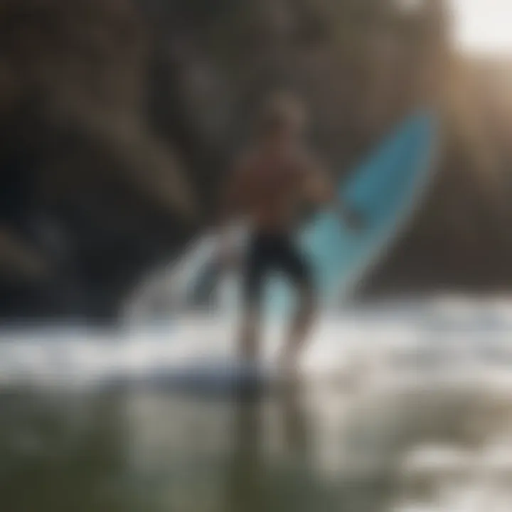 Surfer using resistance bands for strength training