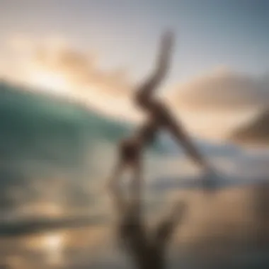 Surfer practicing yoga poses for flexibility