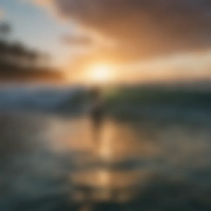 Surfer catching a wave at sunset in Puerto Rico