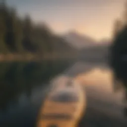 A serene lake at dawn with paddle boards ready for adventure