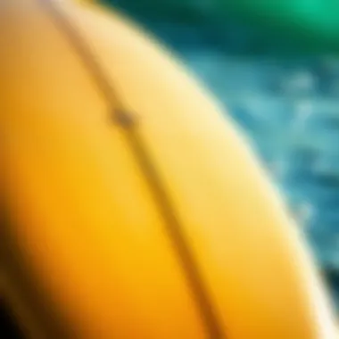 Exploring Board Design A close-up of a shortboard showcasing its design and features