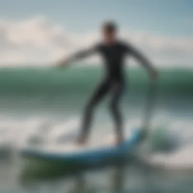 Surfboarding enthusiast showcasing balance on a rigid stand-up paddle board