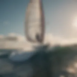 Graceful wind surfing maneuver with sail billowing