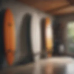 Elegant surfboard rack in modern garage