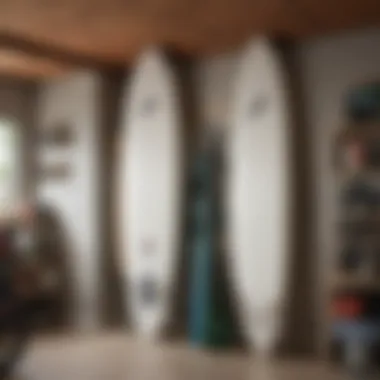 Innovative surfboard wall mount in modern garage