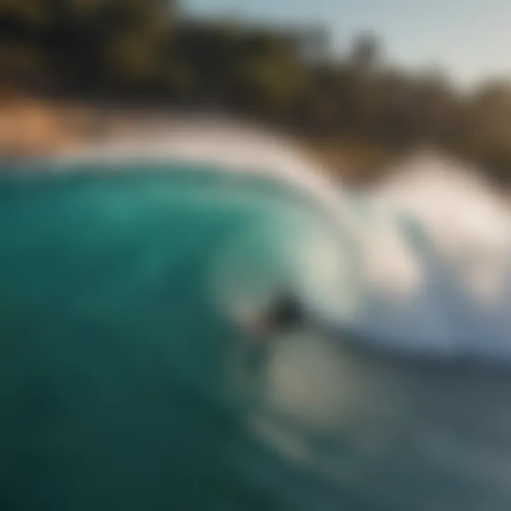 Aerial view of a surfer effortlessly gliding on the 4-foot quarter pipe