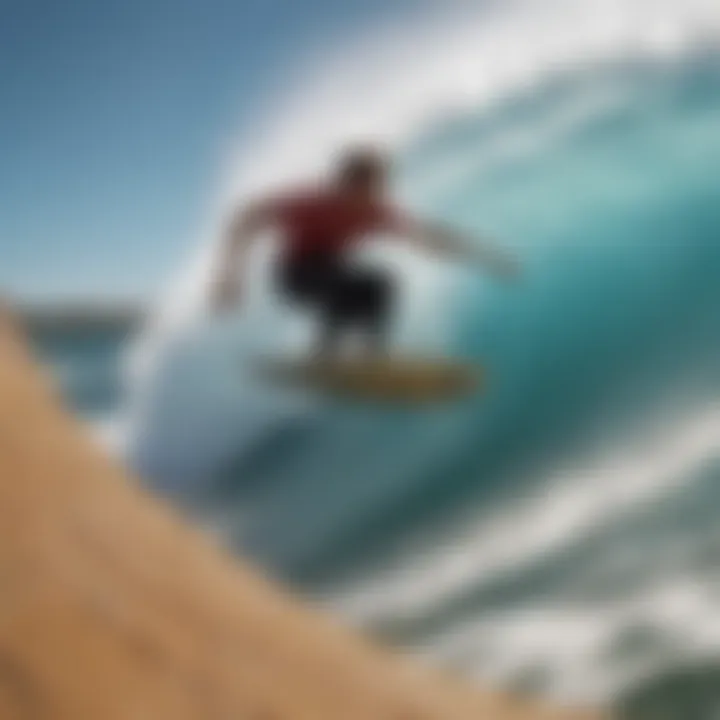 A surfer executing a perfect carve on the 4-foot quarter pipe