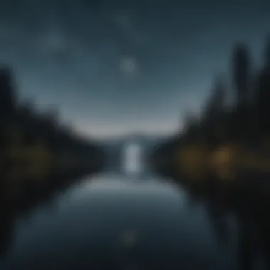 Reflection of the full moon on still waters of a tranquil lake