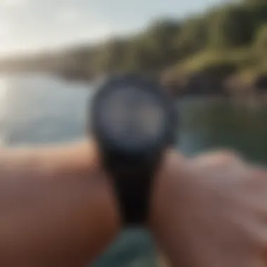 A smartwatch displaying fishing-related apps and functionalities.