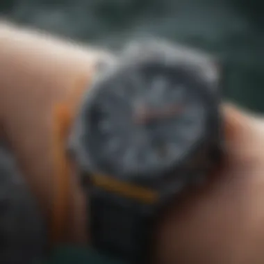 A close-up of a fishing watch with a temperature sensor and tide graph.