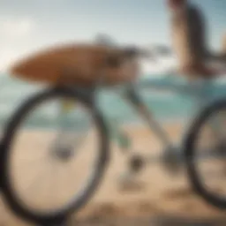 Bike with surfboard rack mounted