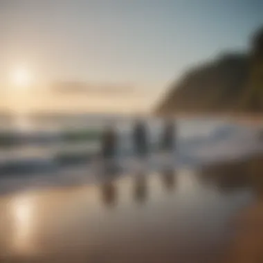 Surfboarders discussing techniques on the shore