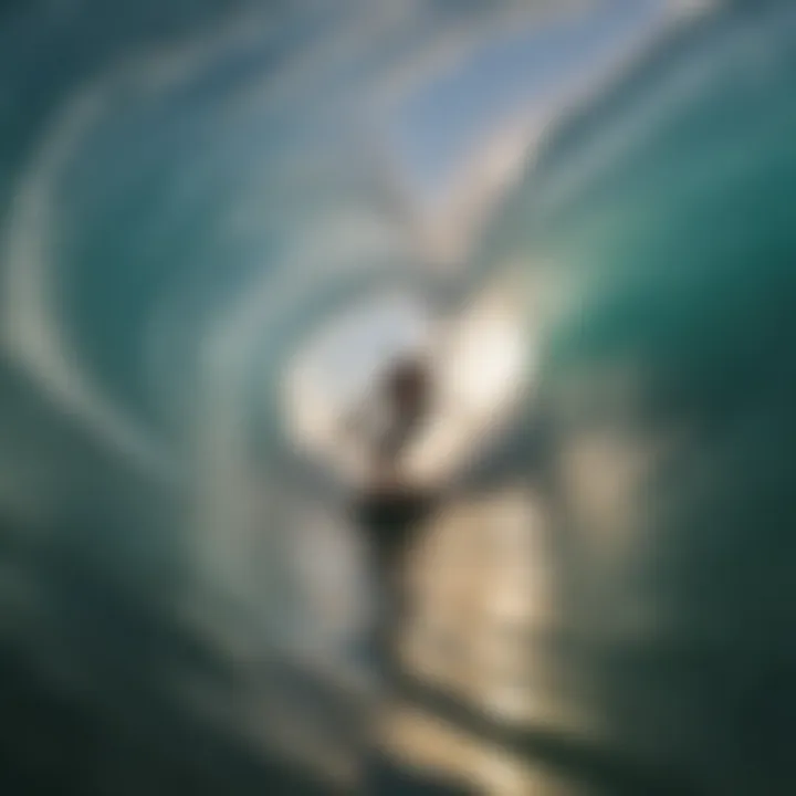 Surfer navigating through a barrel wave