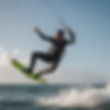 Ocean rodeo kiteboarder executing a flawless trick in the air