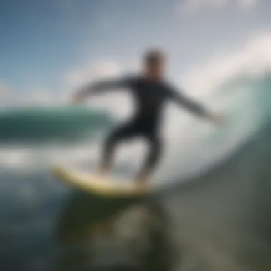 An adult beginner surfboard being expertly maneuvered on a wave by a skilled surfer