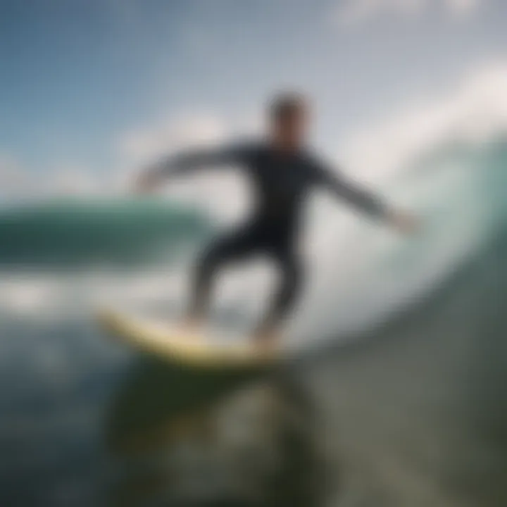 An adult beginner surfboard being expertly maneuvered on a wave by a skilled surfer