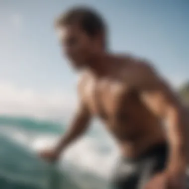 Surfer engaging in resistance band workout