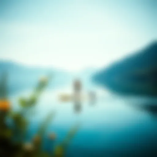 Paddleboarding on a Tranquil Lake A serene lake landscape with a paddleboarder gliding smoothly across the water