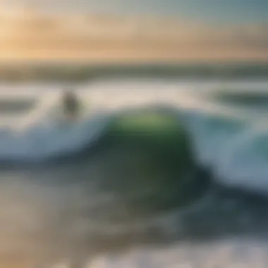 Panoramic view of surfers enjoying the waves in Topsail, NC