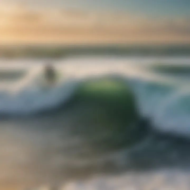 Panoramic view of surfers enjoying the waves in Topsail, NC