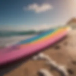 A sleek, modern adult beginner surfboard with vibrant colors