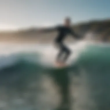 Surfboarding stance demonstrating perfect balance and form on the waves