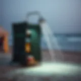 High-quality portable surf shower setup on the beach