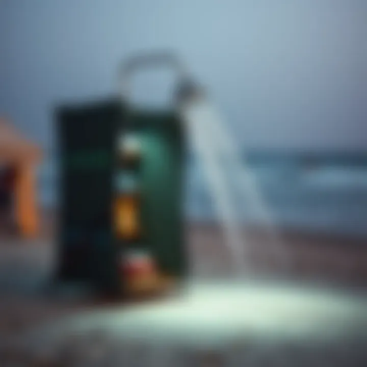 Portable Surf Shower on Beach High-quality portable surf shower setup on the beach