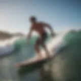 Adult surfer riding a wave on premium boogie board