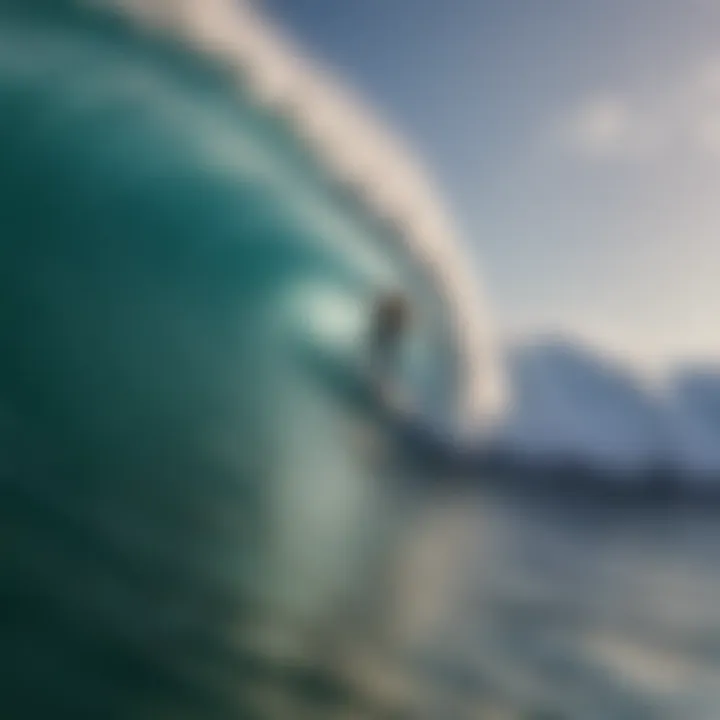 Surfer riding a massive wave