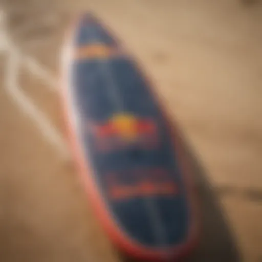 A striking surfboard with Red Bull sticker under the sun