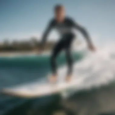 Hydrofoil mechanism in action on a surfboard