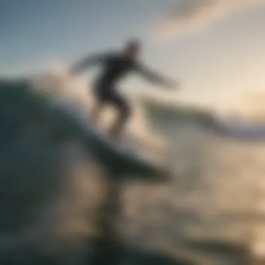 Motorized floating surfboard on serene waves