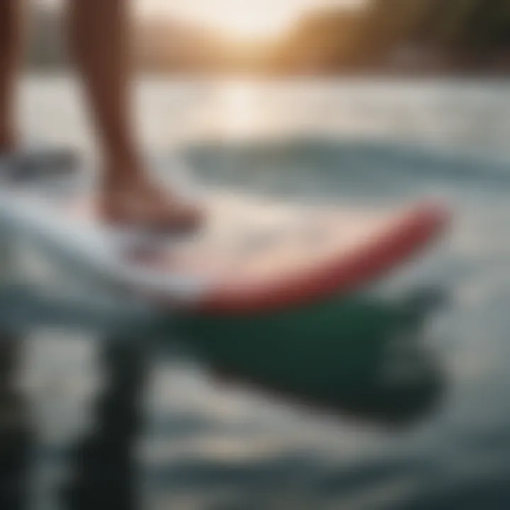 Close-up of the stability-enhancing features of a rigid stand-up paddle board