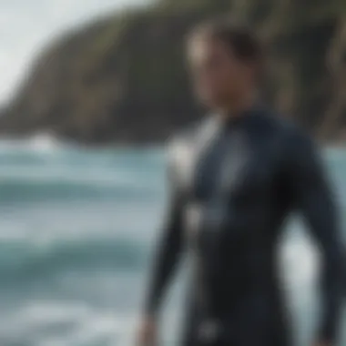 Surfer testing Ripcurl wetsuit fit in the water