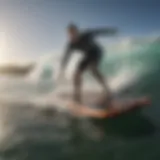 A vibrant boogie board gliding through ocean waves