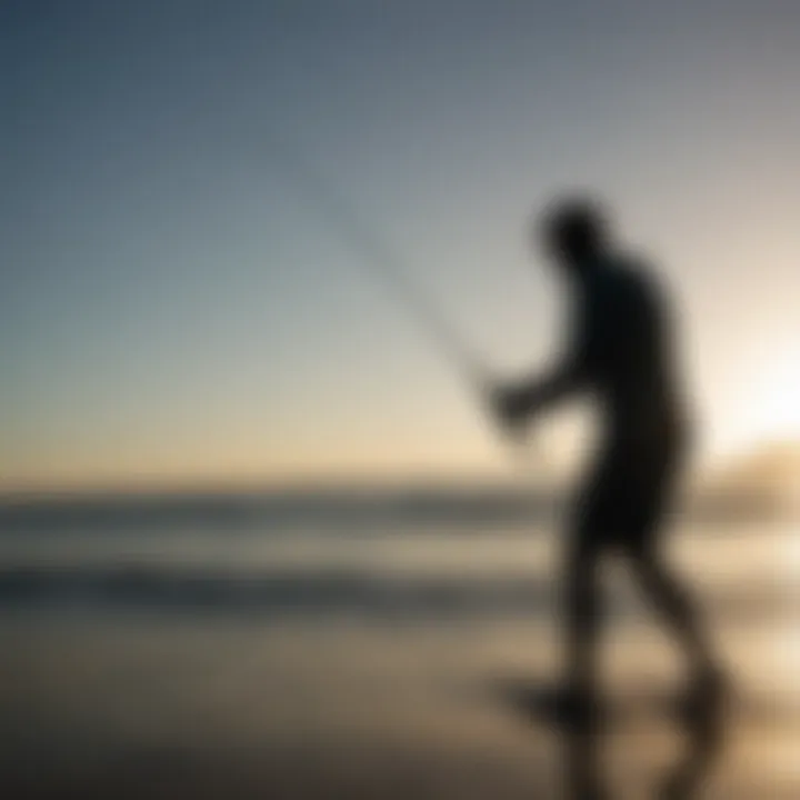 Silhouette of Angler Reeling in a Catch