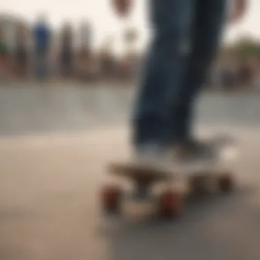 A vibrant skate park scene showcasing enthusiasts riding vintage G&S skateboards