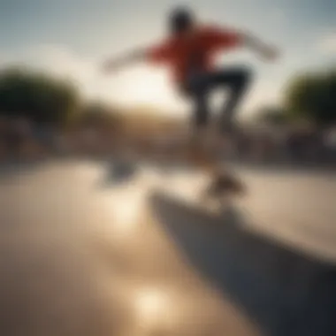 Skateboarders showcasing their skills at a vibrant skatepark