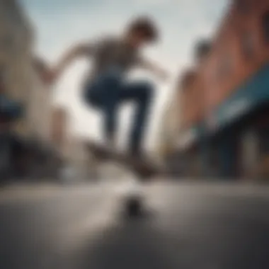 Skateboarder flipping board mid-air