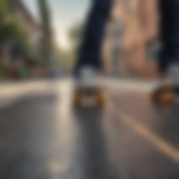 Dynamic close-up of skateboard wheels in action