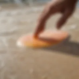 Close-up view of skimboard wax texture