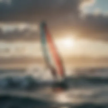 Sailboarder navigating waves with a specialized windsurfing sail