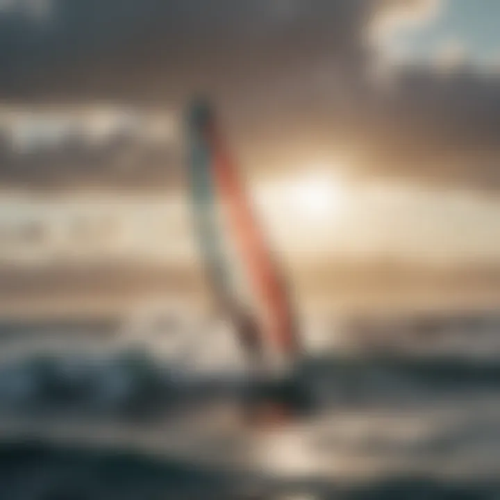 Sailboarder navigating waves with a specialized windsurfing sail