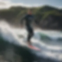 A sleek stand up motorized surfboard gliding across the ocean waves