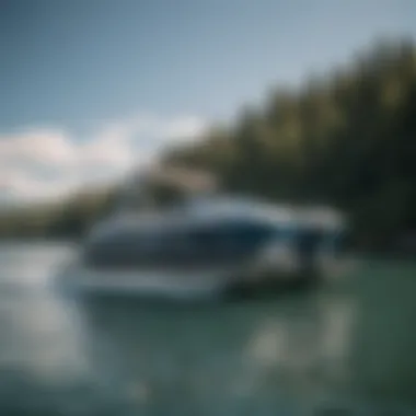 Stylish pontoon boat ski tower under the clear sky