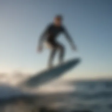 Dynamic view of a rider hydrofoiling on calm waters