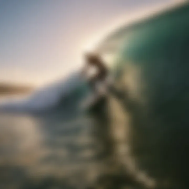 Surfer Riding a Barrel Wave at Sunset