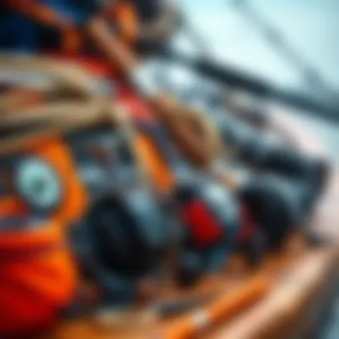 Essential Fishing Gear for Surf Enthusiasts A close-up of various fishing tackle and gear essential for surf fishing